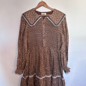 Brown Floral Long Sleeve Dress
